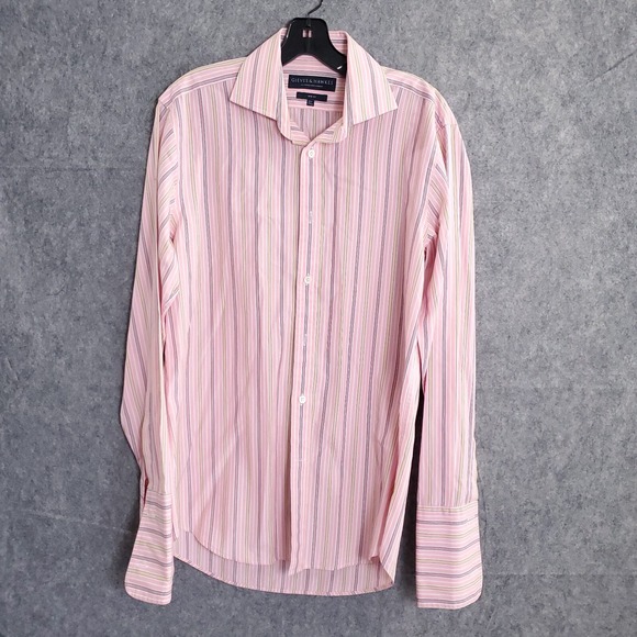 Gives & Hawkes Dress Shirt Striped 15.5 Pink Double Cuff Gives & Hawkes Dress Shirt Striped 15.5 Pink Double Cuff